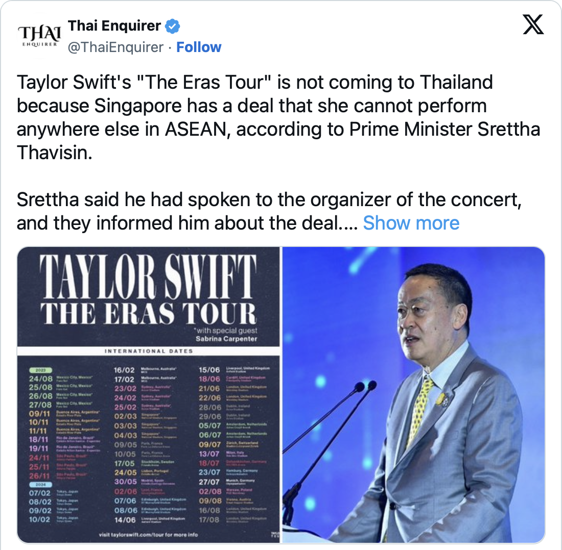 Tại sao Singapore lại là điểm dừng chân duy nhất của Taylor Swift tại Đông Nam Á?