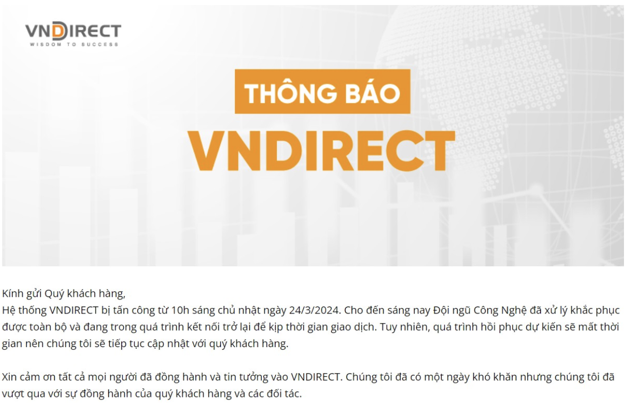 Hệ thống giao dịch VNDirect bị tấn công, nhà đầu tư lo lắng vì phải 'đứng ngoài cuộc chơi'
