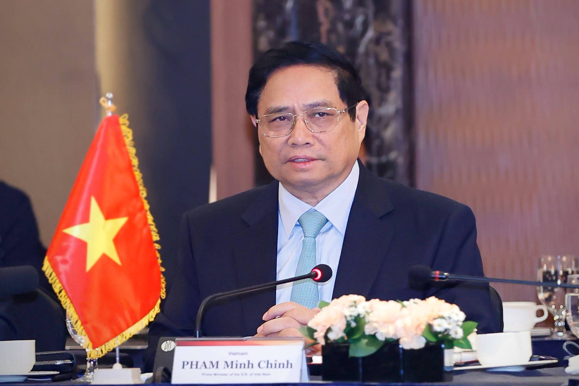 Thủ tướng hoan nghênh, cảm ơn và mong muốn các tập đoàn hàng đầu Hàn Quốc tiếp tục mở rộng đầu tư, hợp tác với Việt Nam, cùng nhau thúc đẩy "những chân trời hợp tác mới" - Ảnh: VGP/Nhật Bắc