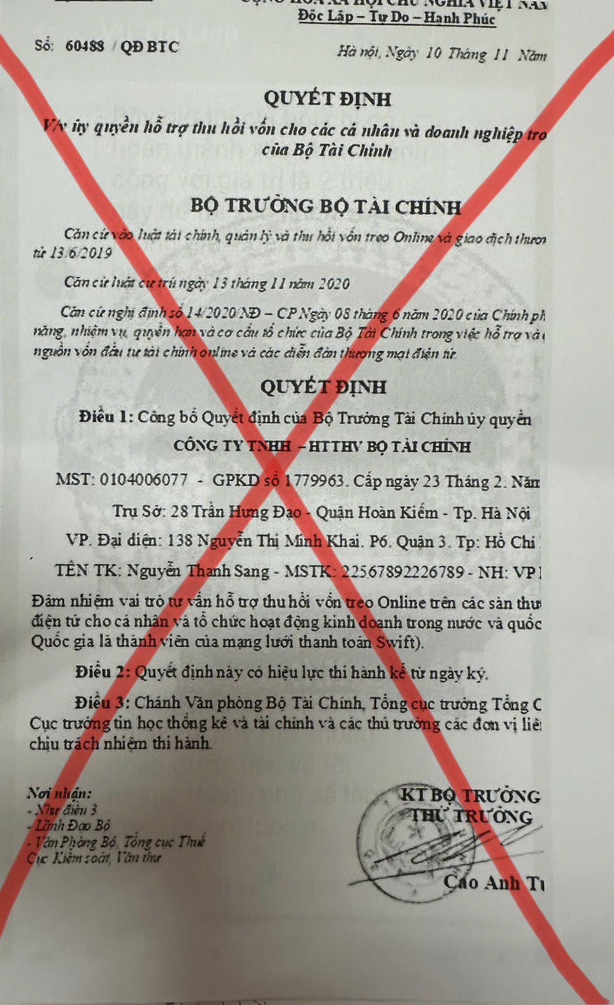 Cảnh báo giả danh Bộ Tài chính để lừa đảo
