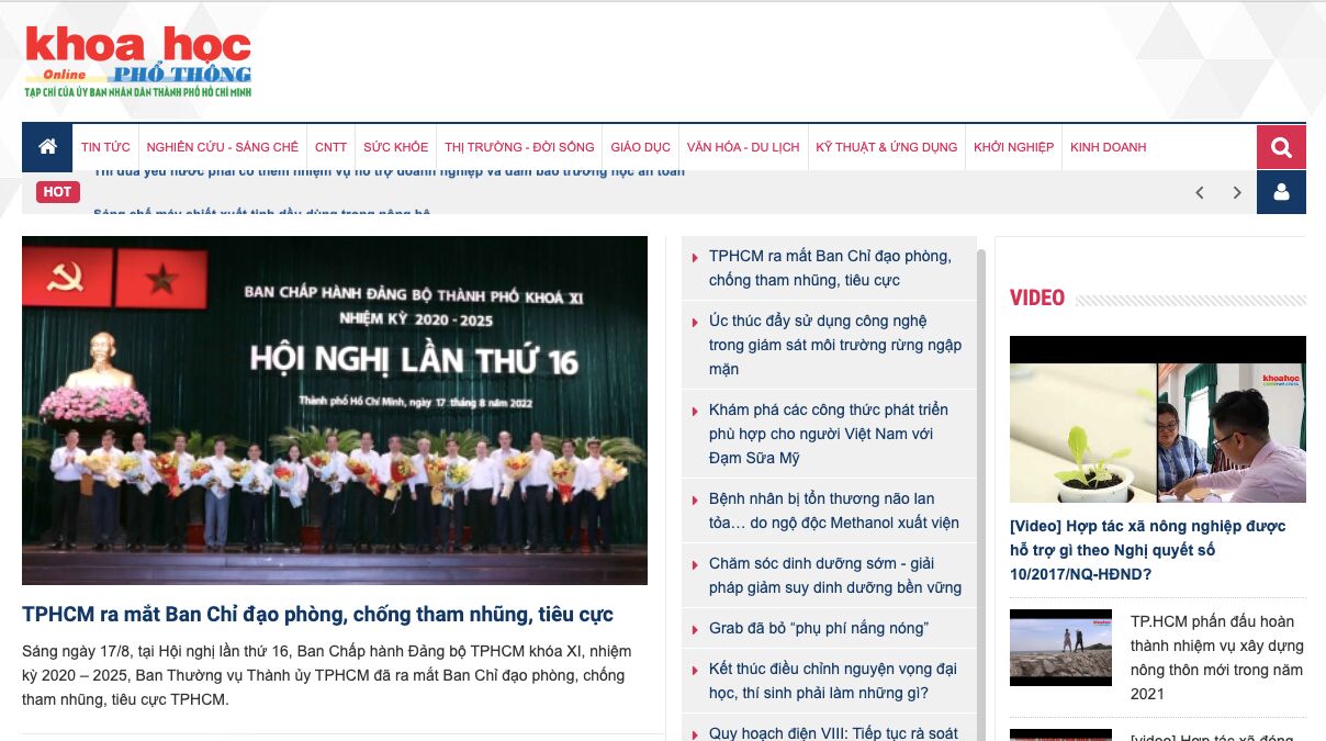 Giao diện Tạp chí Khoa học phổ thông Online.