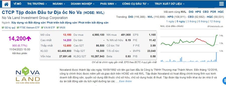 cổ phiếu NVL