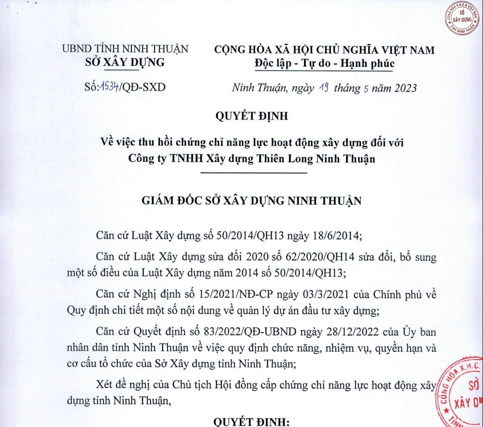 thu hồi chứng chỉ