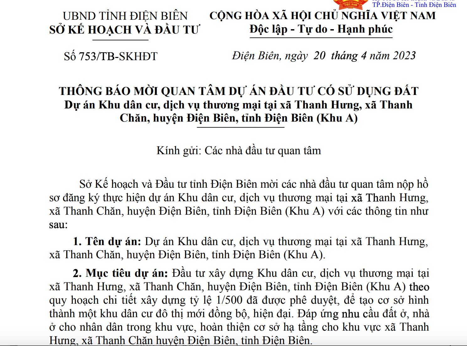 Nhà đầu tư 6 tháng tuổi tại Hà Nội rộng cửa trúng dự án hơn 2.000 tỷ ở Điện Biên?
