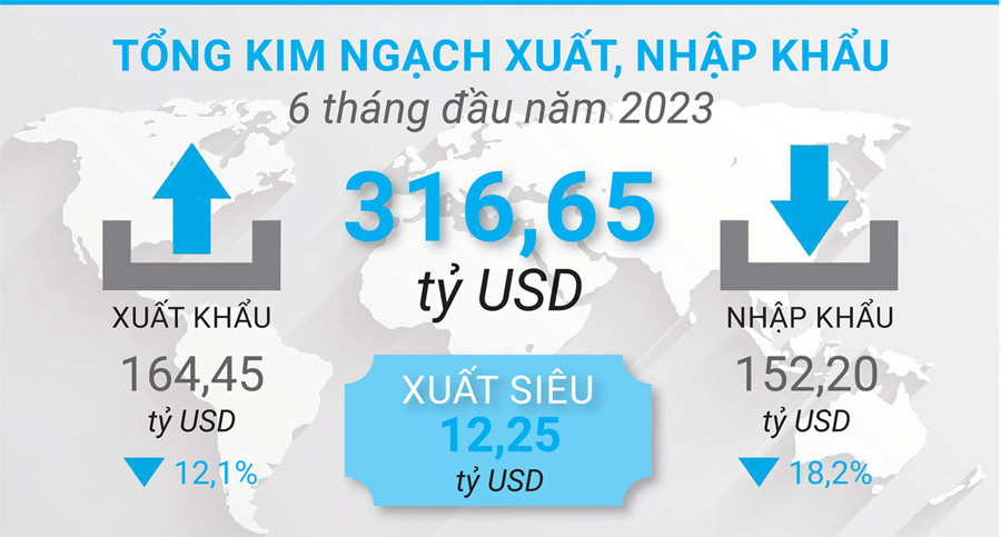 Tổng quan tình hình xuất nhập khẩu Việt Nam trong 6 tháng đầu năm 2023