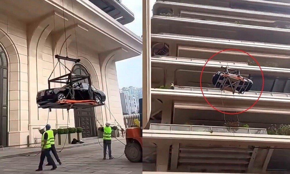 Doc la Trung Quoc: Ty phu keo Rolls-Royce Ghost len penthouse tang 44... de trung bay 2 Rolls-Royce Ghost